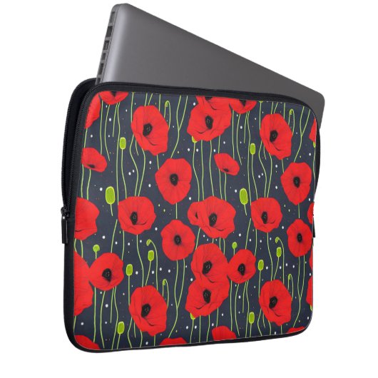 Vibrant Modern Red Poppies Pattern Art Laptopschutzhülle (Vorne Rechts)