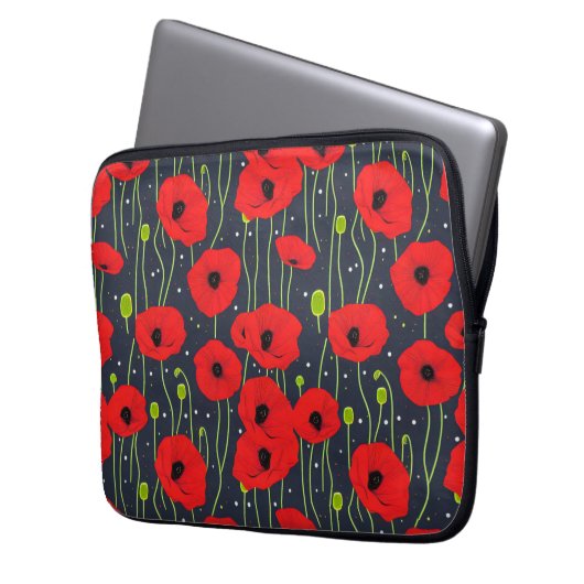 Vibrant Modern Red Poppies Pattern Art Laptopschutzhülle (Vorderseite Links)