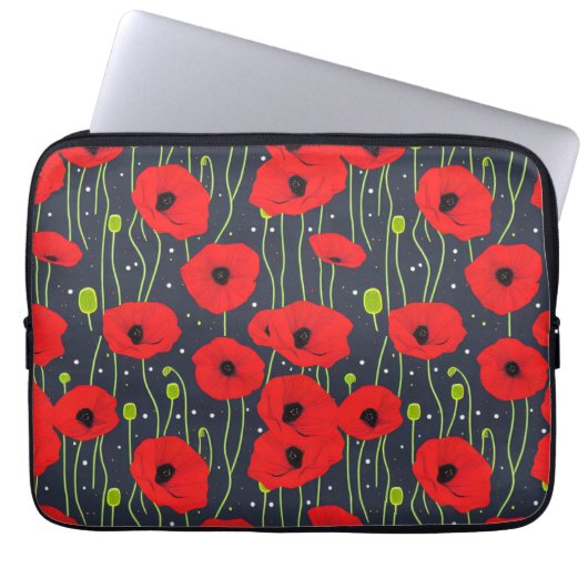 Vibrant Modern Red Poppies Pattern Art Laptopschutzhülle (Vorderseite)