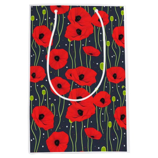Vibrant Modern Red Poppies Pattern Art Mittlere Geschenktüte (Vorderseite)