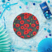 Vibrant Modern Red Poppies Pattern Art Pappteller (Party)