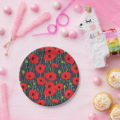 Vibrant Modern Red Poppies Pattern Art Pappteller (Party)