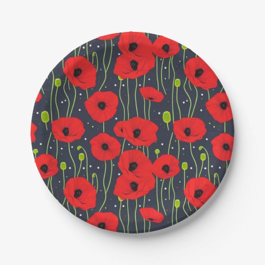 Vibrant Modern Red Poppies Pattern Art Pappteller (Vorderseite)