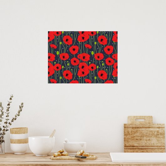 Vibrant Modern Red Poppies Pattern Art Poster (Küche)