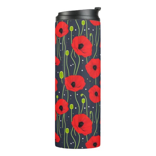 Vibrant Modern Red Poppies Pattern Art Thermosbecher (Nach links gedreht)