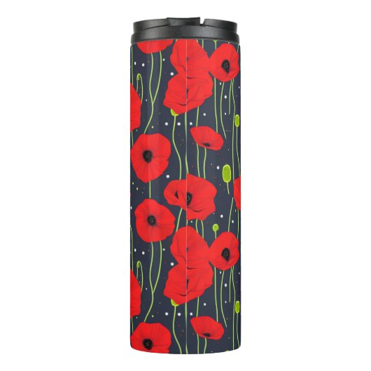 Vibrant Modern Red Poppies Pattern Art Thermosbecher (Rückseite)