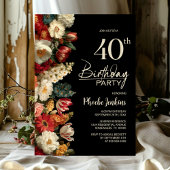 Vibrant Moody Floral Black 40th Birthday Party Einladung