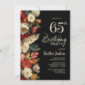 Vibrant Moody Floral Black 65th Birthday Party Einladung (Vorderseite)