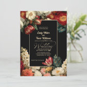 Vibrant Moody Floral Black Wedding Einladung (Stehend Vorderseite)