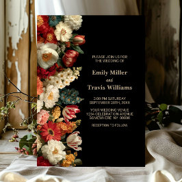Vibrant Moody Floral Black Wedding Einladung