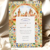 Vibrant Moroccan Tile & Marrakesh Arch Wedding Einladung