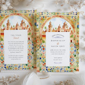 Vibrant Moroccan Tile & Marrakesh Arch Wedding Einladung