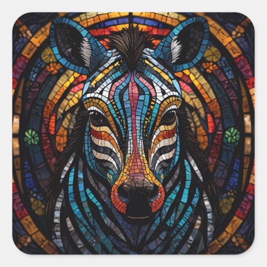 Vibrant Mosaic Zebra Quadratischer Aufkleber (Vorderseite)