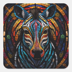 Vibrant Mosaic Zebra Quadratischer Aufkleber