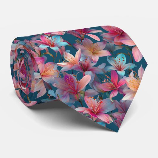 Vibrant Multicolor Lily Floral Pattern Krawatte (Gerollt)