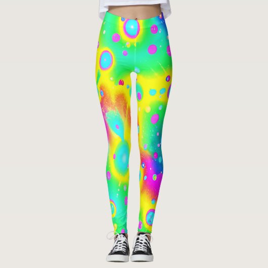 Vibrant Neon Blaze Pattern Leggings (Vorderseite)
