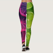 Vibrant Neon Citrus Lime & Lemon Slices Wrap Leggings (Rückseite)