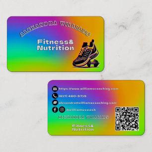 Vibrant Neon Fitness Ernährungs Geschäftskarte Visitenkarte