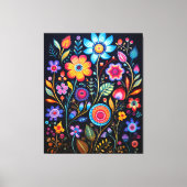 Vibrant Neon Floral Black Background Wood Plaque Leinwanddruck (Vorderseite)