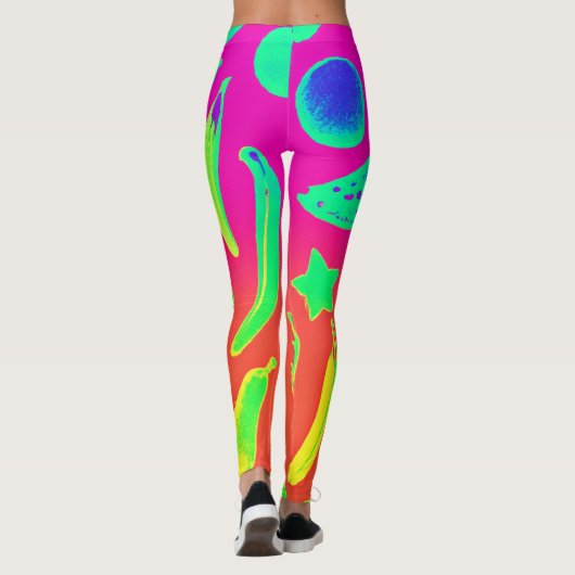 Vibrant Neon Fruits Pattern Leggings (Rückseite)