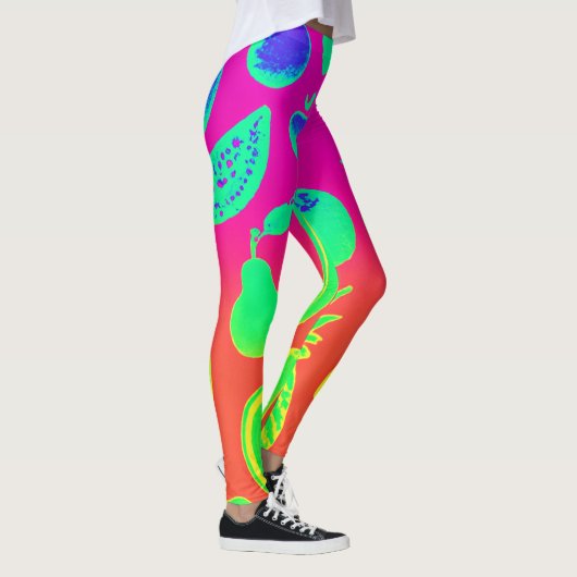 Vibrant Neon Fruits Pattern Leggings (Rechts)