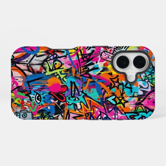 Vibrant Neon Graffiti Pattern iPhone 16 case Hülle (Rückseite (Horizontal))