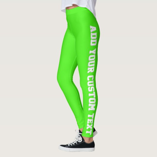 Vibrant Neon Green Custom Text Vertical  Leggings (Links)