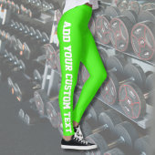 Vibrant Neon Green Custom Text Vertical  Leggings