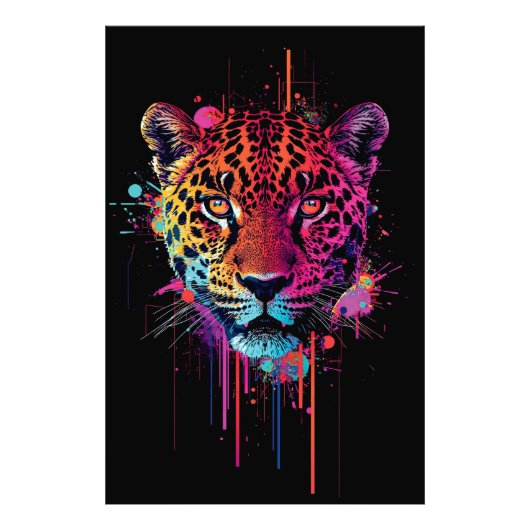 Vibrant Neon Leopard Metal Wall Art Fotodruck (Vorne)