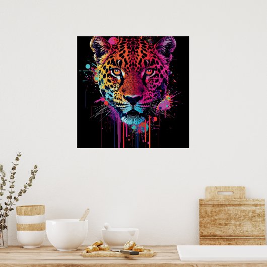 Vibrant Neon Leopard Wall Art Poster (Küche)