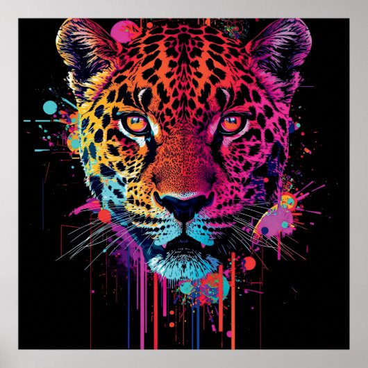 Vibrant Neon Leopard Wall Art Poster (Vorne)