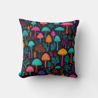 Vibrant Neon Mushroom Magic: Unique Patterns  Kissen