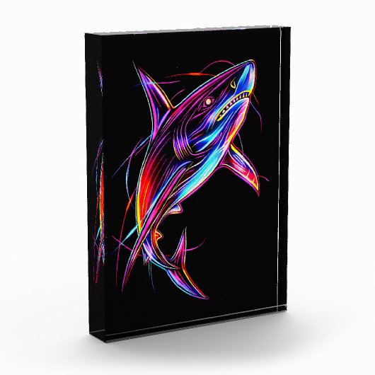 Vibrant Neon Shark Modern Digital Ocean Fotoblock (Links)
