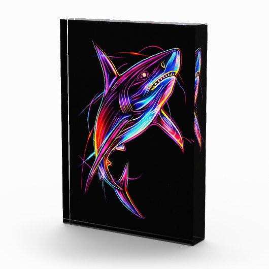 Vibrant Neon Shark Modern Digital Ocean Fotoblock (Rechts)