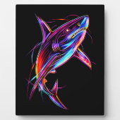 Vibrant Neon Shark Modern Digital Ocean Fotoplatte (Vorderseite)