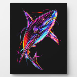 Vibrant Neon Shark Modern Digital Ocean Fotoplatte