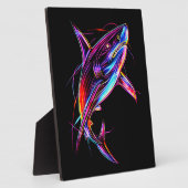 Vibrant Neon Shark Modern Digital Ocean Fotoplatte (Seite)