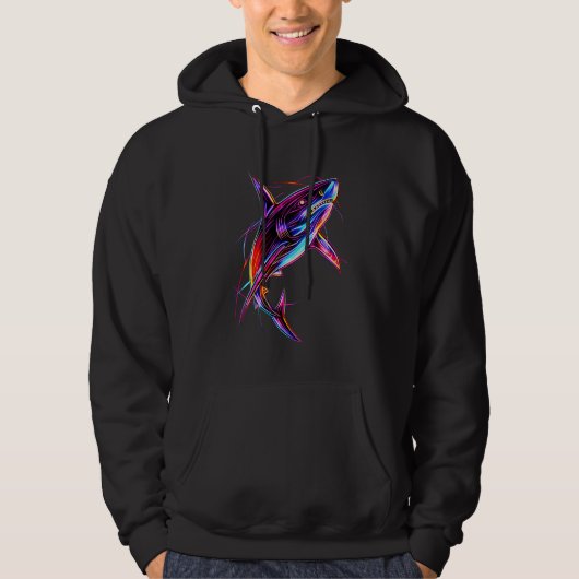 Vibrant Neon Shark Modern Digital Ocean Hoodie (Vorderseite)