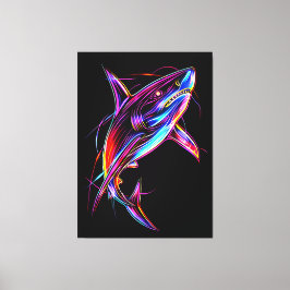 Vibrant Neon Shark Modern Digital Ocean Leinwanddruck