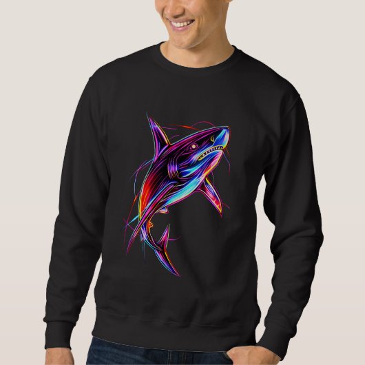 Vibrant Neon Shark Modern Digital Ocean Sweatshirt (Vorderseite)