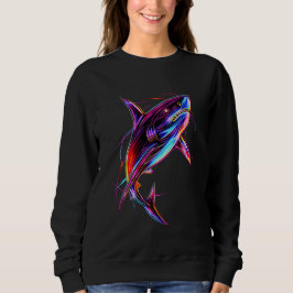 Vibrant Neon Shark Modern Digital Ocean Sweatshirt