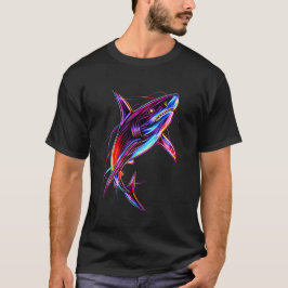 Vibrant Neon Shark Modern Digital Ocean T-Shirt