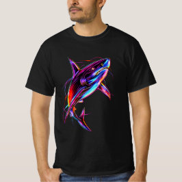 Vibrant Neon Shark Modern Digital Ocean T-Shirt