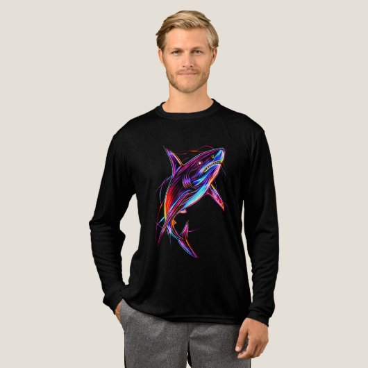 Vibrant Neon Shark Modern Digital Ocean Tri-Blend Shirt (Volle Vorderseite)