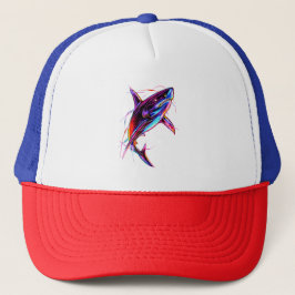 Vibrant Neon Shark Modern Digital Ocean Truckerkappe