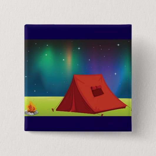 Vibrant Northern Lights Camping Tent Night Button (Vorderseite)