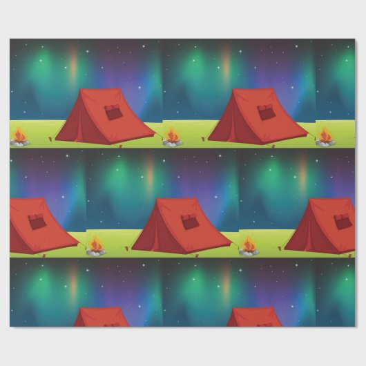 Vibrant Northern Lights Camping Tent Night Geschenkpapier (Flach)