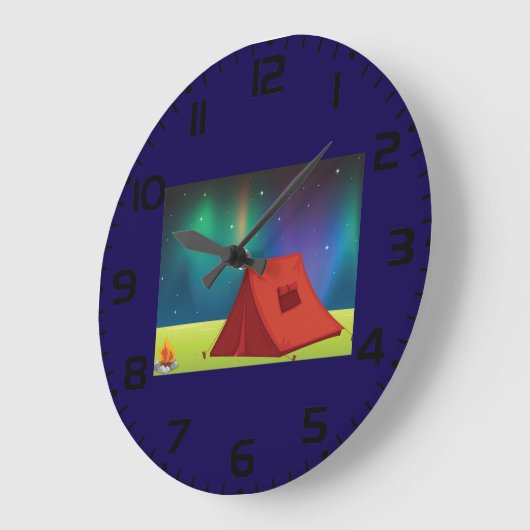 Vibrant Northern Lights Camping Tent Night Große Wanduhr (Winkel)