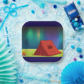 Vibrant Northern Lights Camping Tent Night Pappteller (Party)