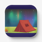 Vibrant Northern Lights Camping Tent Night Pappteller (Vorderseite)